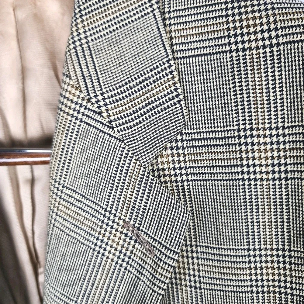 Chaps Ralph Lauren‎ Glen Plaid Blazer Sport Coat Mens 44T Brown Wool Old Career